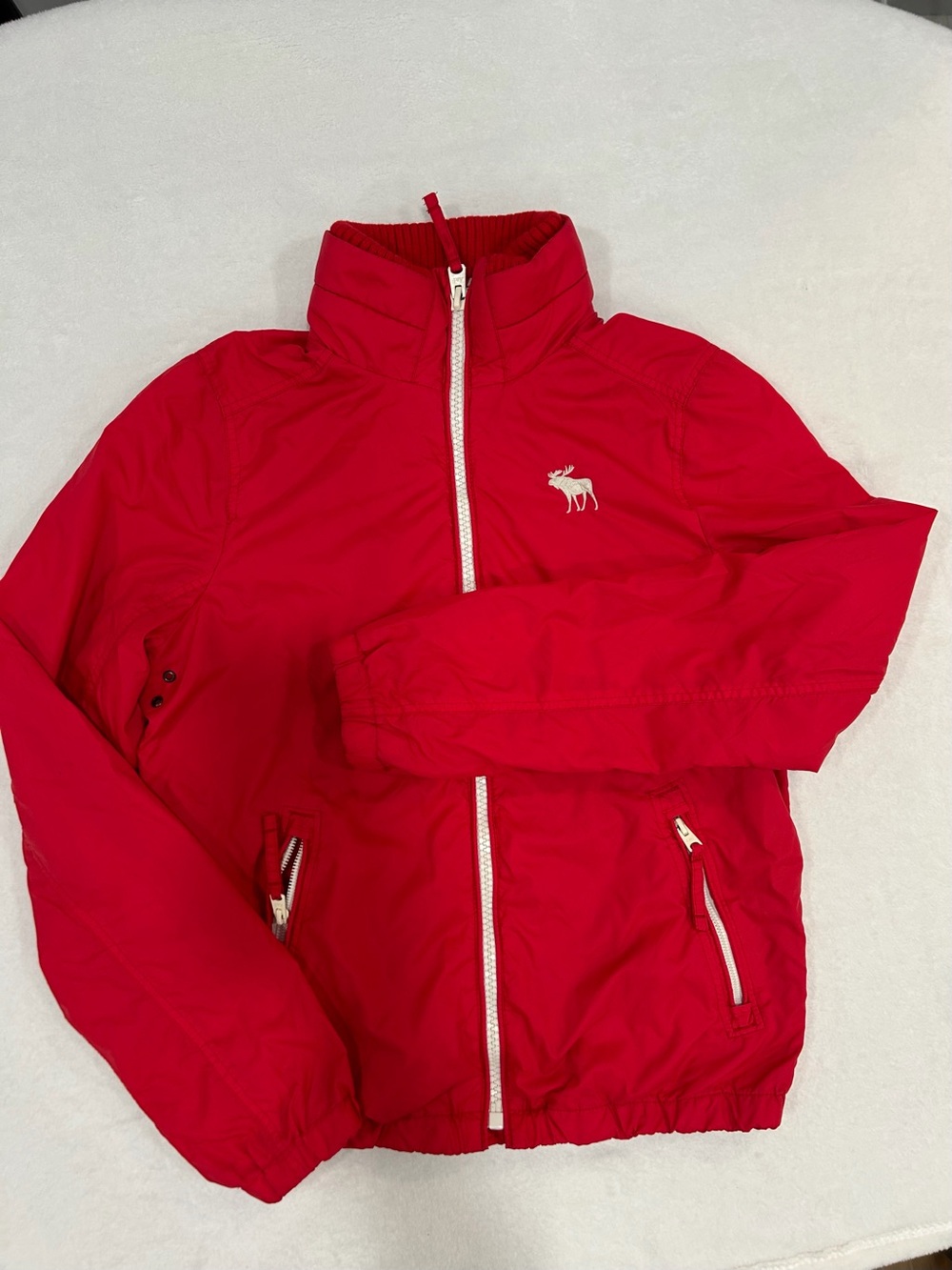 Abercrombie & Fitch Red Nylon Zip Jacket Men’s Medium White Moose Logo